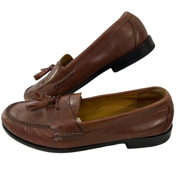 COLE HAAN Cognac Brown Tassel Loafers Men's 10.5 Leather Slip On Shoes - Picture 1 of 8
